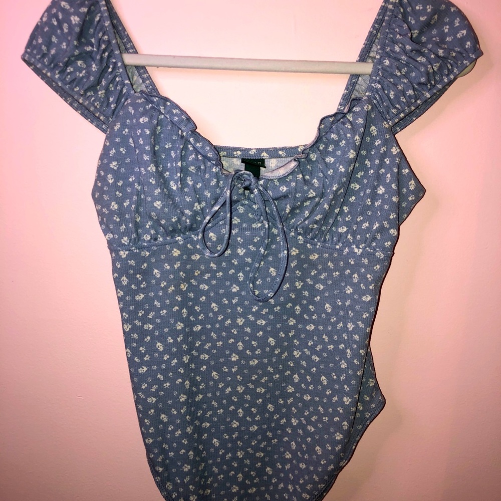 Blue flower body suit